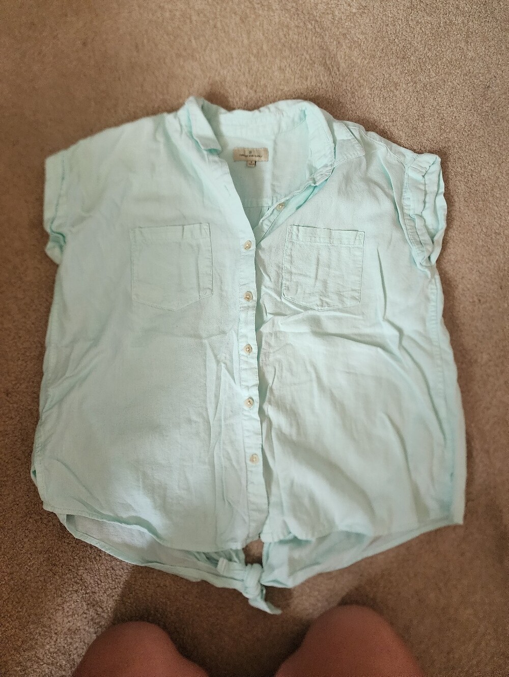 Womens' Light Mint Button-Front Tie-Hem Shirt